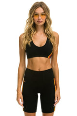 5 STRIPE RAINBOW 8 IN INSEAM HI-RISE BIKER SHORT - BLACK