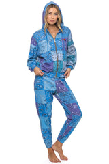 BANDANA QUILTED RELAXED ZIP HOODIE - BLUE