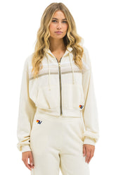 5 STRIPE CROPPED ZIP HOODIE RELAXED - VINTAGE WHITE // WHITE GREY