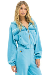 5 STRIPE CROPPED ZIP HOODIE RELAXED - AQUA // AQUA