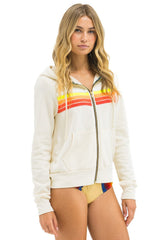 5 STRIPE HOODIE - VINTAGE WHITE // WHITE NEON