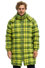 PLAID UNISEX LONG TREKKER JACKET - AVOCADO PLAID