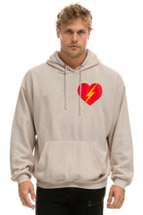 BOLT HEART PULLOVER RELAXED HOODIE - SAND