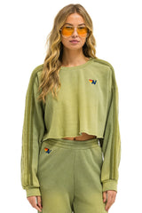 CLASSIC STRIPE CROPPED CREW SWEATSHIRT RELAXED - FADED ARMY