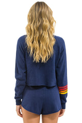 TEXAS RANGERS RUGBY STITCH CROPPED CREW SWEATSHIRT - NAVY