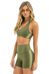 5 STRIPE 4 INCH HI-RISE BIKER SHORT - ARMY