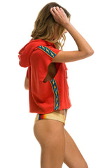 BOLT STRIPE SLEEVELESS RELAXED CROPPED PULLOVER HOODIE - RED