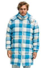 PLAID UNISEX LONG TREKKER JACKET - SKY PLAID
