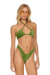 SPARKLE ST TROPEZ SCRUNCH CHEEKY BIKINI BOTTOMS - ARMY