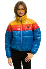 COLOR BLOCK LUXE APRES PUFFER JACKET - GLOSSY SNORKEL BLUE