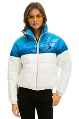 COLOR BLOCK LUXE APRES PUFFER JACKET - GLOSSY WHITE DRESDEN