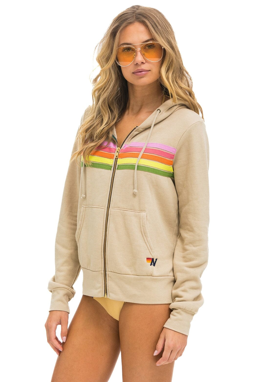 5 STRIPE HOODIE - SAND // PINK // GREEN