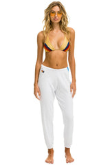 5 STRIPE SWEATPANTS - WHITE // NEON RAINBOW STRIPES