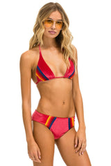 5 STRIPE VELVET TRIANGLE BIKINI TOP - RED