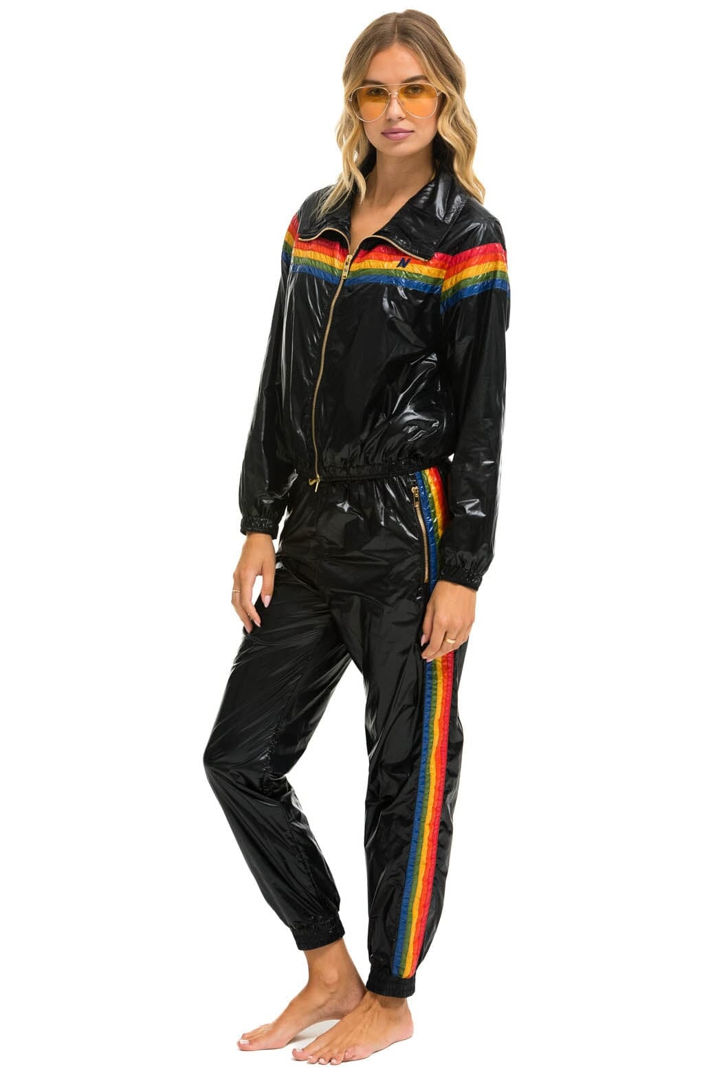 5 STRIPE WINDBREAKER - BLACK GLOSSY