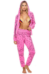 BANDANA ZIP HOODIE - NEON PINK