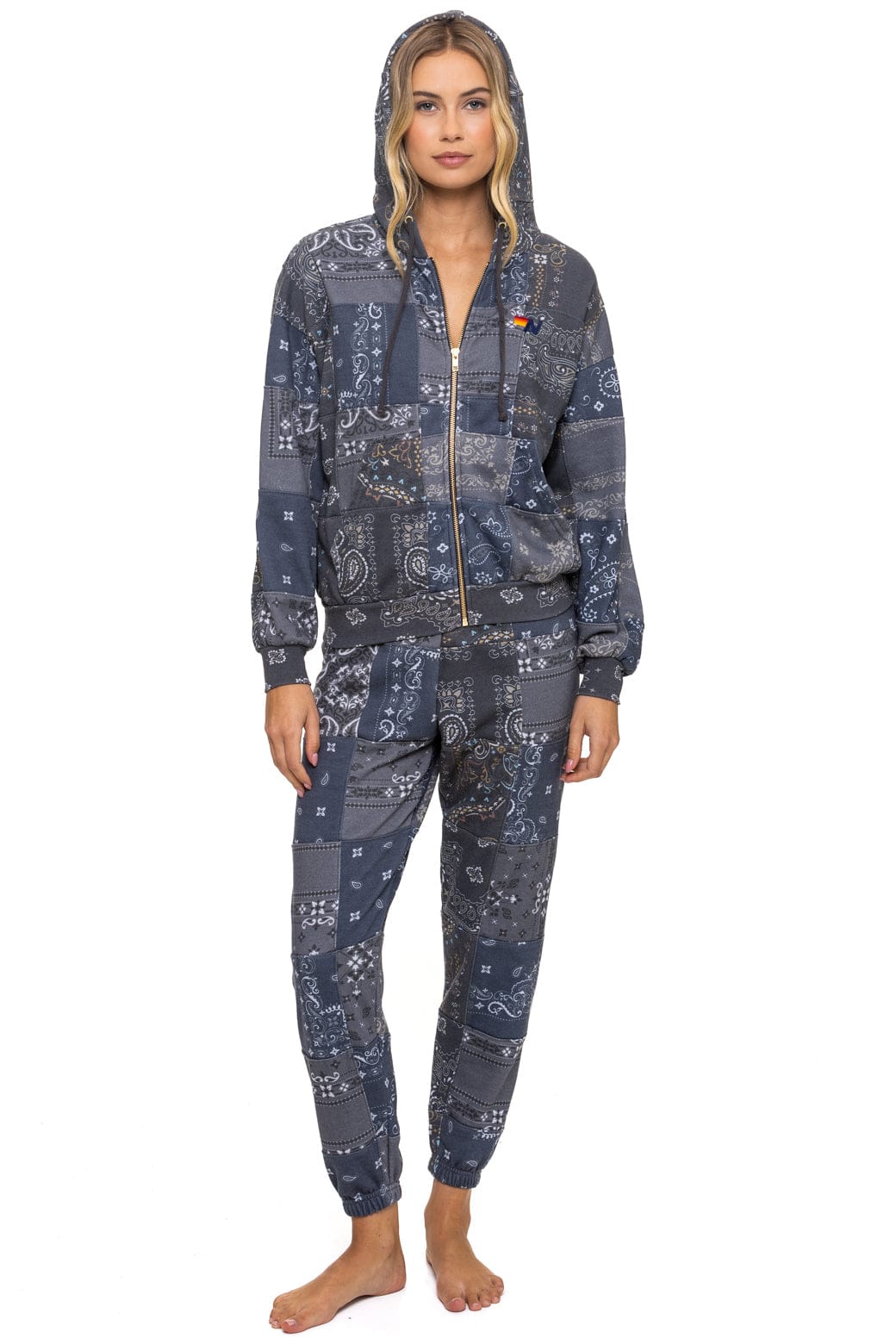 BANDANA QUILTED RELAXED ZIP HOODIE - CHARCOAL