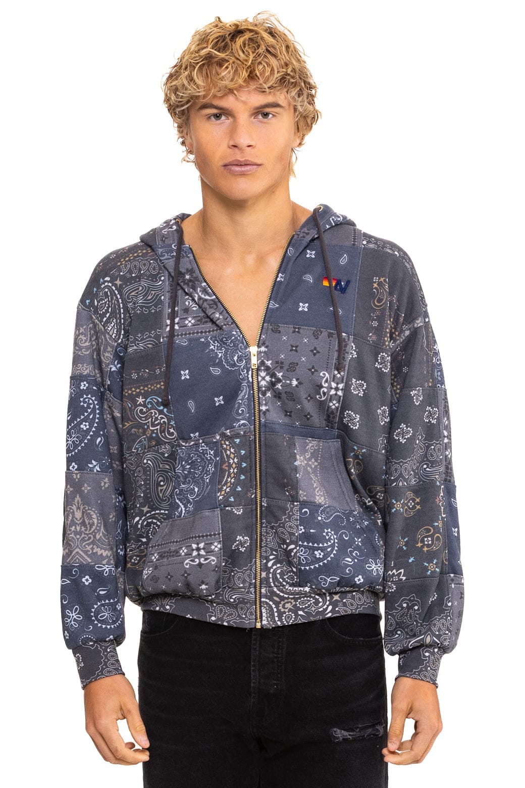 BANDANA QUILTED RELAXED ZIP HOODIE - CHARCOAL