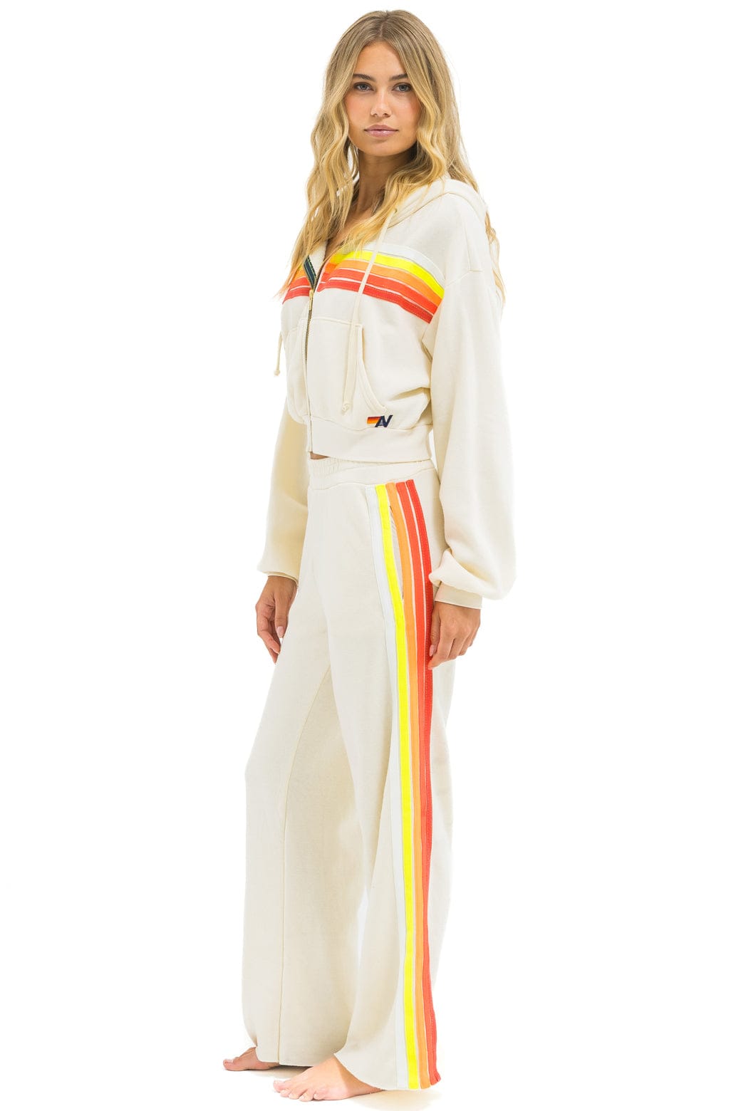 5 STRIPE WIDE LEG POCKET SWEATPANTS - VINTAGE WHITE // WHITE NEON