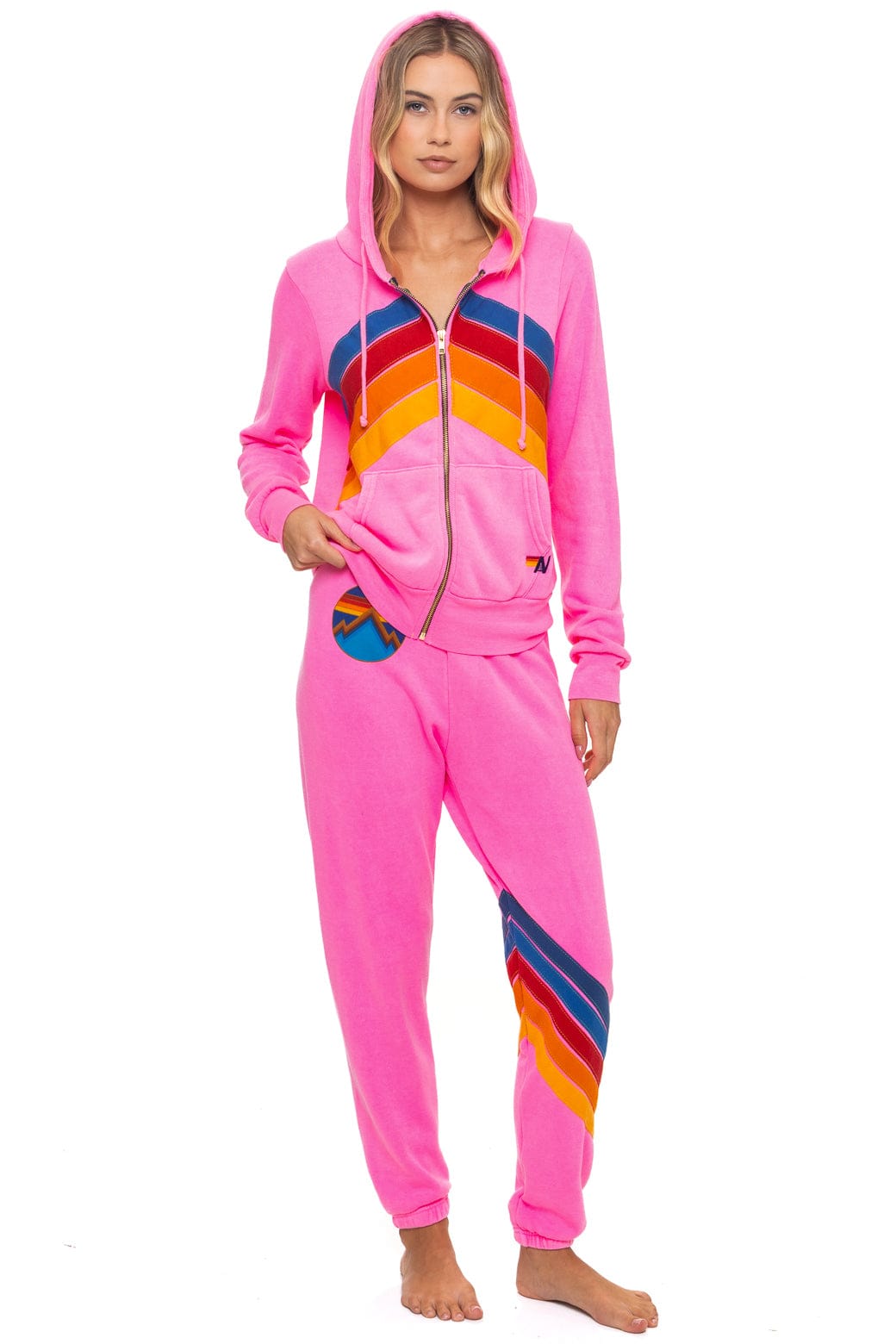 MOUNTAIN STITCH CHEVRON 4 ZIP HOODIE - NEON PINK