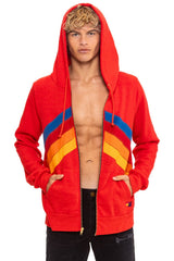 MOUNTAIN STITCH CHEVRON 4 ZIP HOODIE - RED
