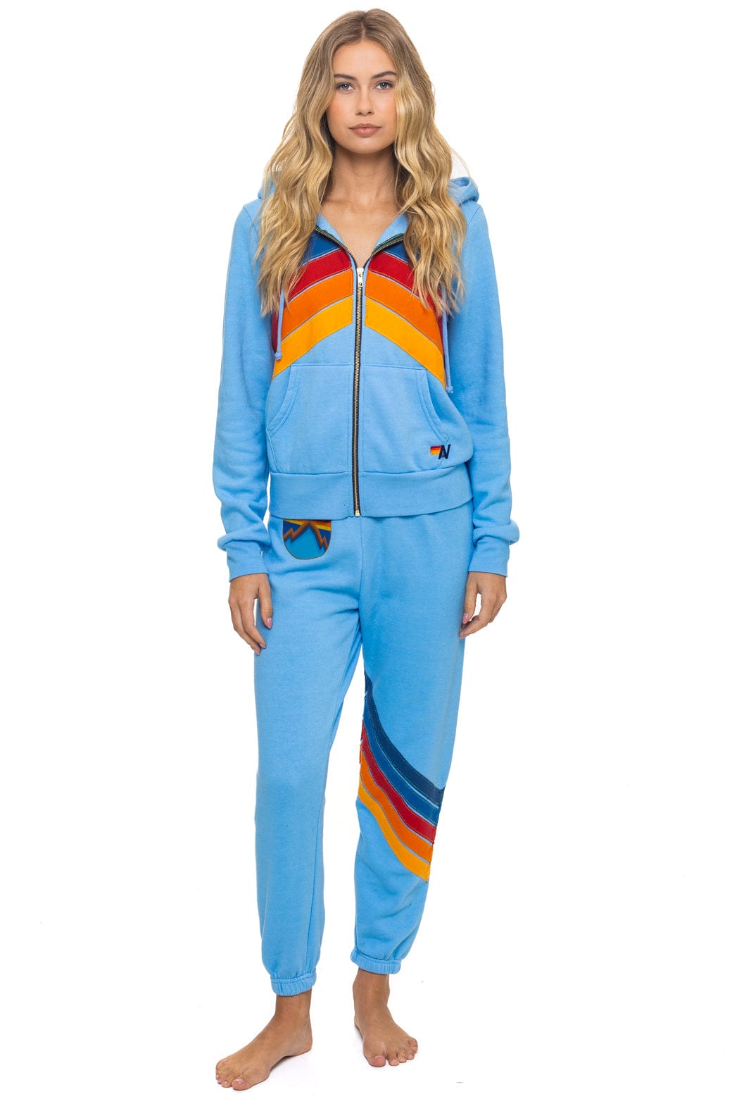 MOUNTAIN STITCH CHEVRON 4 ZIP HOODIE - SKY