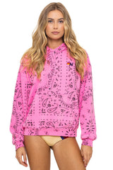BANDANA RELAXED PULLOVER HOODIE - NEON PINK