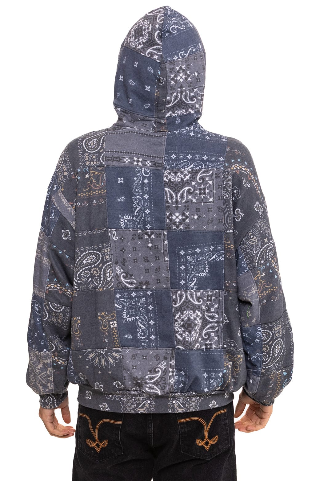 BANDANA QUILTED RELAXED ZIP HOODIE - CHARCOAL