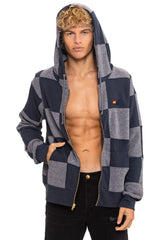 CHECK QUILT ZIP HOODIE - HEATHER // CHARCOAL
