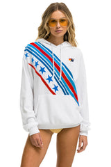 CROSS STRIPE STARS RELAXED PULLOVER HOODIE  - WHITE // USA