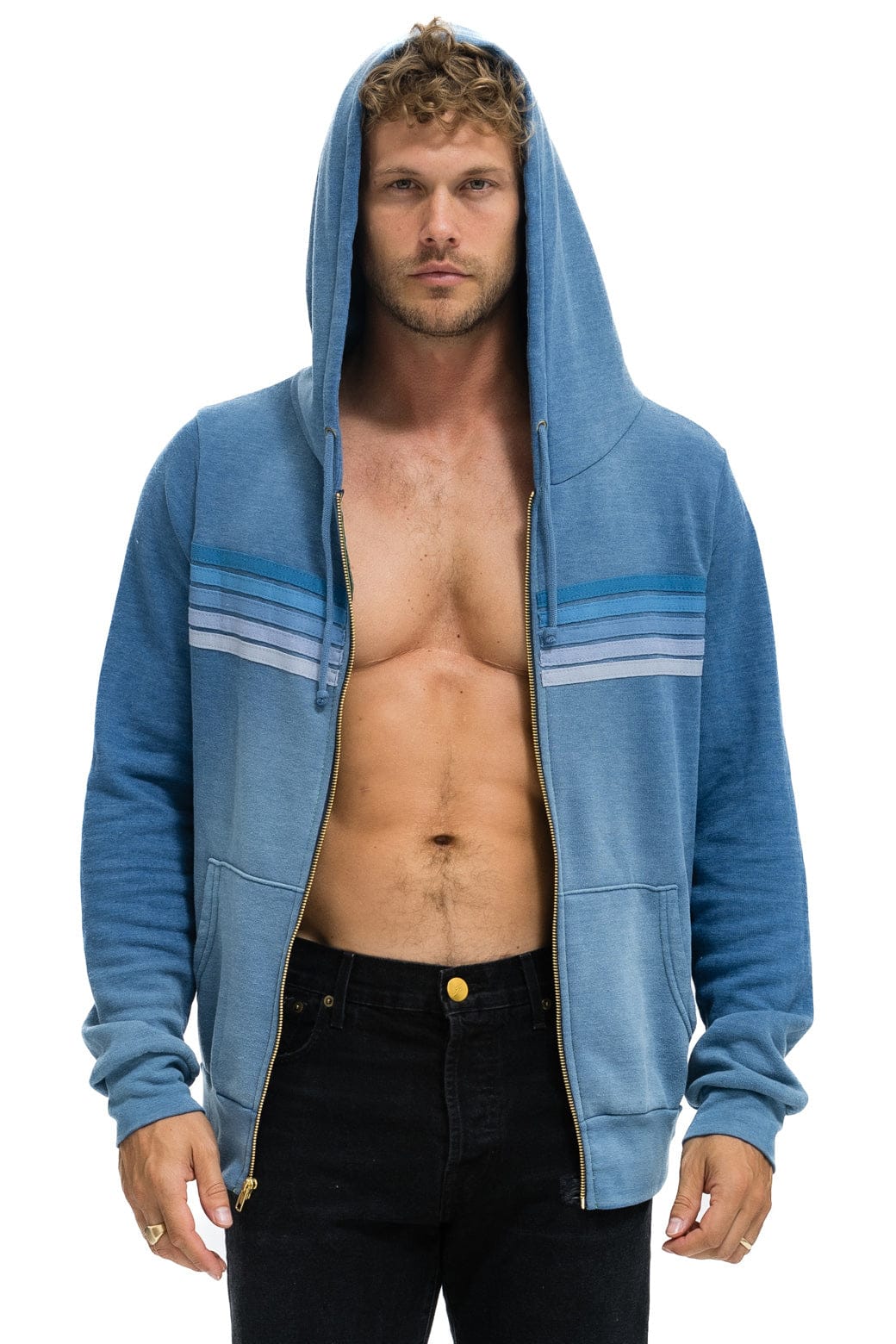 5 STRIPE HOODIE - FADED WATER