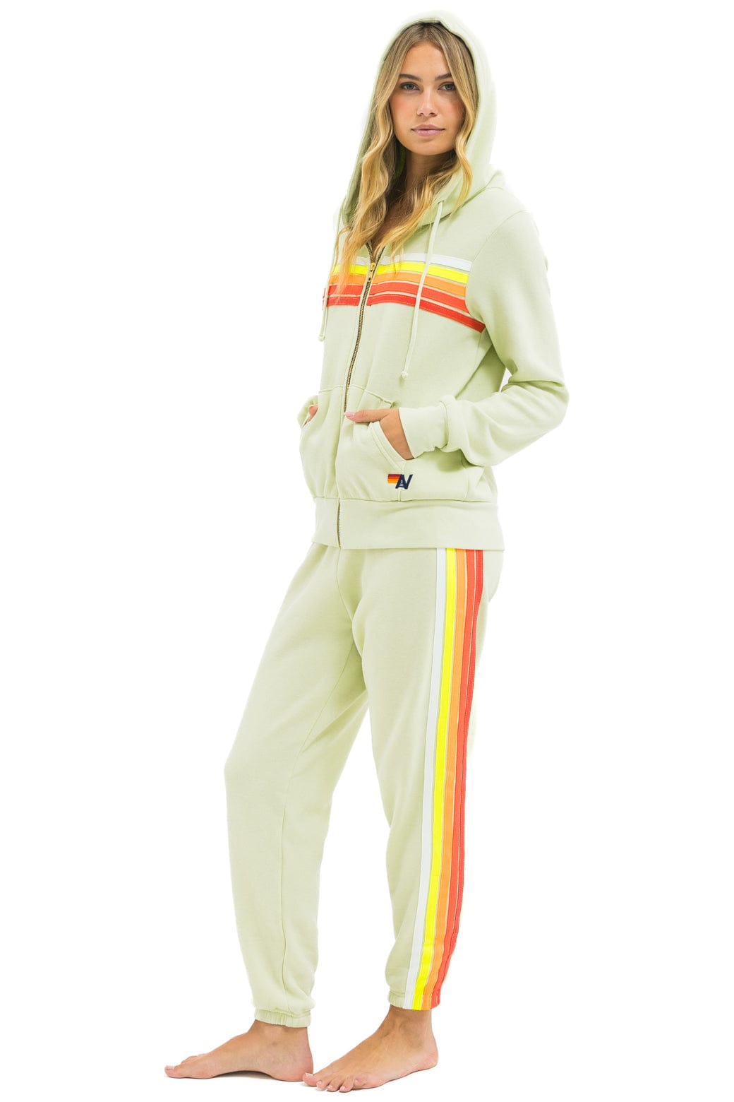 5 STRIPE HOODIE - LIME CREAM // WHITE NEON