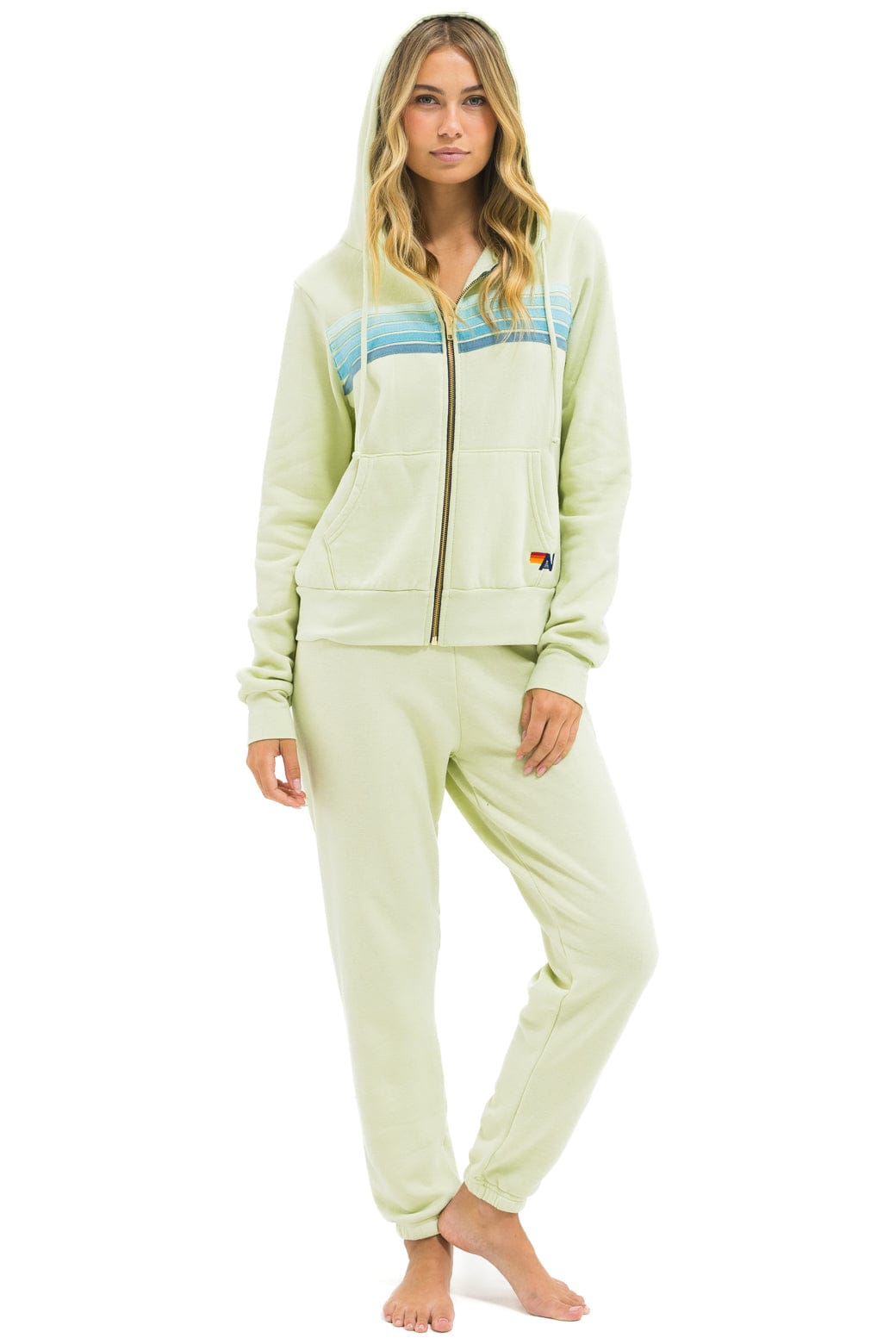 5 STRIPE HOODIE - LIME CREAM // SEAFOAM