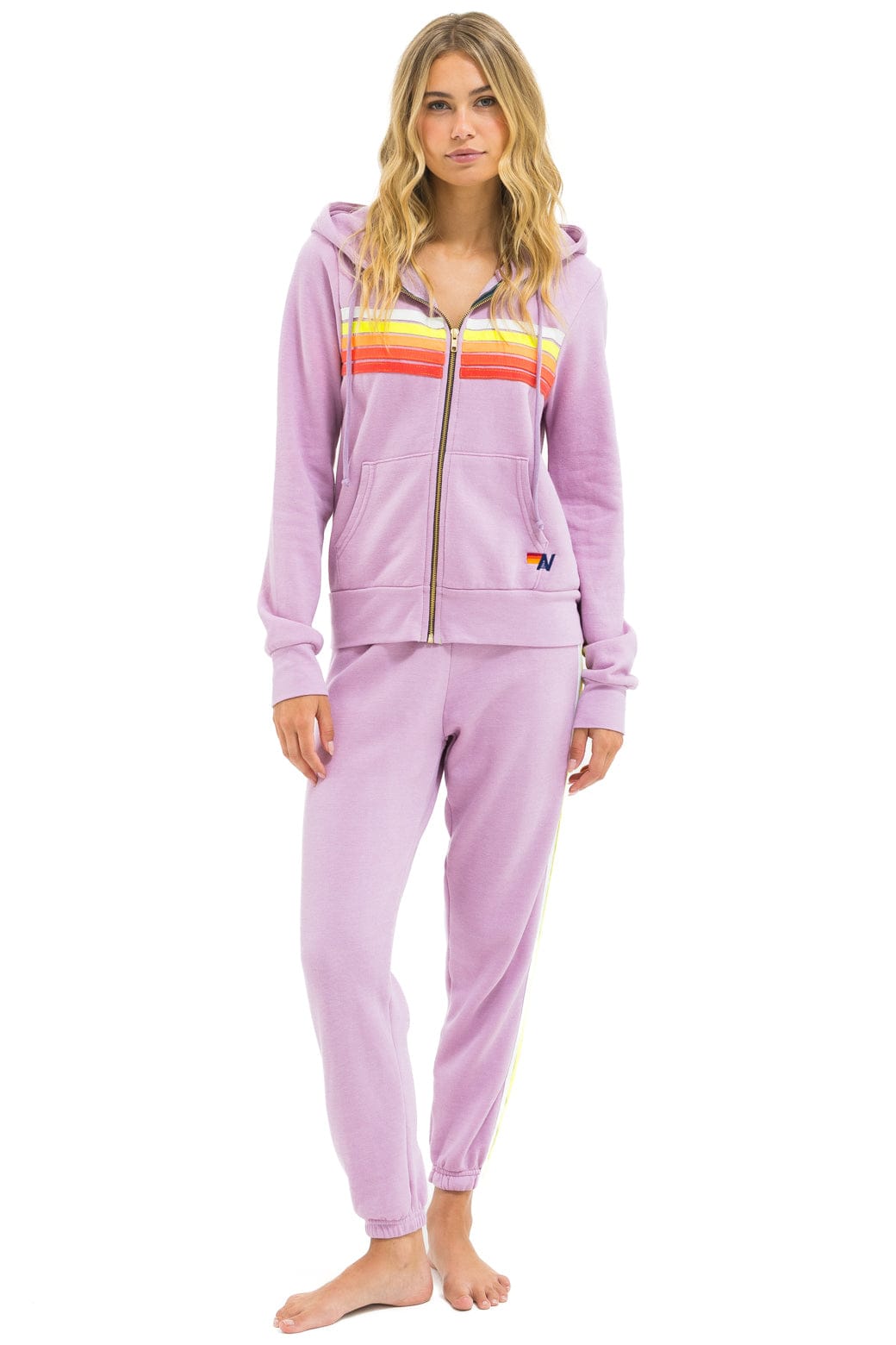 5 STRIPE HOODIE - MAUVE // WHITE NEON