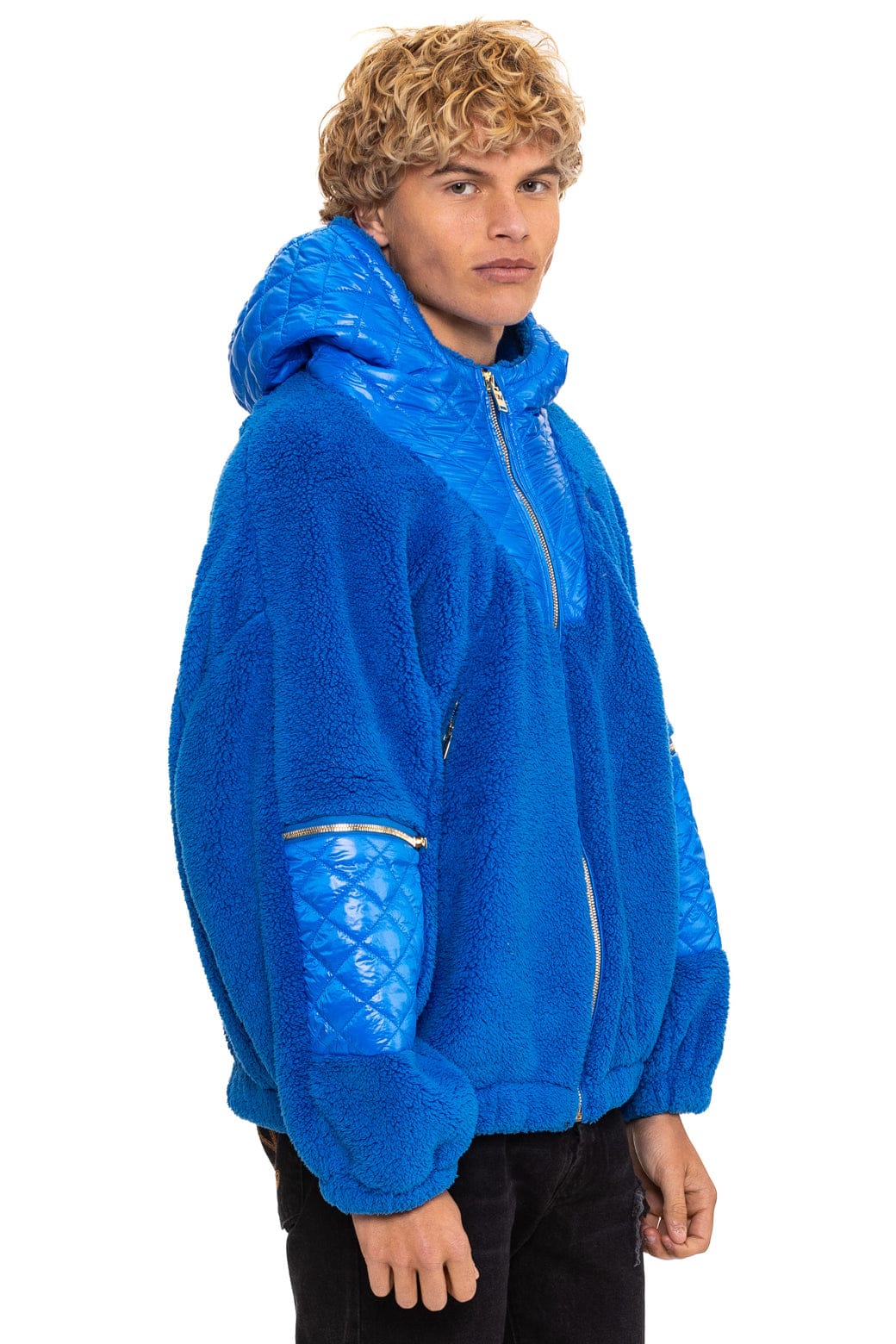 TEDDY UNISEX OVERSIZED HOODED FULL ZIP JACKET - BLUE CINA