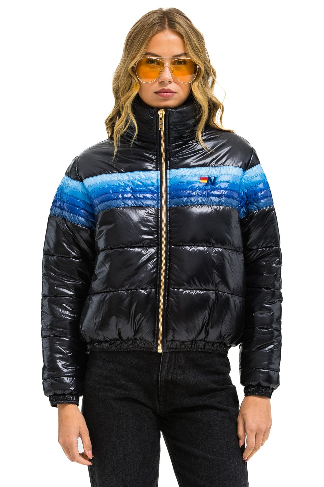 5 STRIPE APRES JACKET - GLOSSY BLACK // BLUE STRIPES