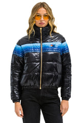 5 STRIPE APRES JACKET - GLOSSY BLACK // BLUE STRIPES