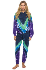 HAND DYED V RELAXED PULLOVER HOODIE - TIE DYE MIDNIGHT // PURPLE