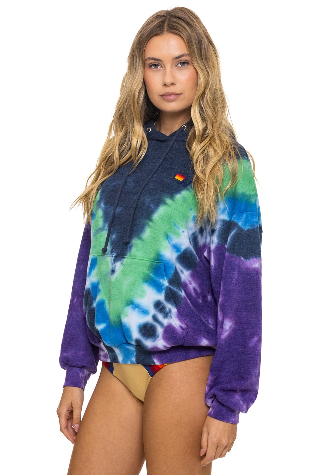 HAND DYED V RELAXED PULLOVER HOODIE - TIE DYE MIDNIGHT // PURPLE