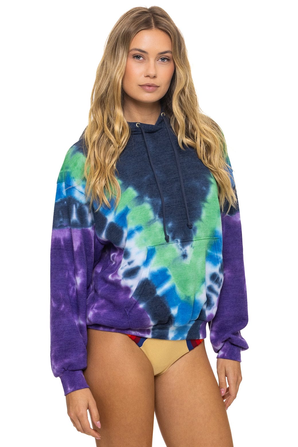 HAND DYED V RELAXED PULLOVER HOODIE - TIE DYE MIDNIGHT // PURPLE