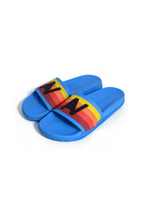 AVIATOR NATION LOGO RAINBOW 4  STRIPE SLIDES - OCEAN BLUE