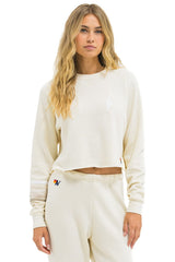 BOLT RUGBY STITCH CROPPED CREW SWEATSHIRT - VINTAGE WHITE // WHITE GREY