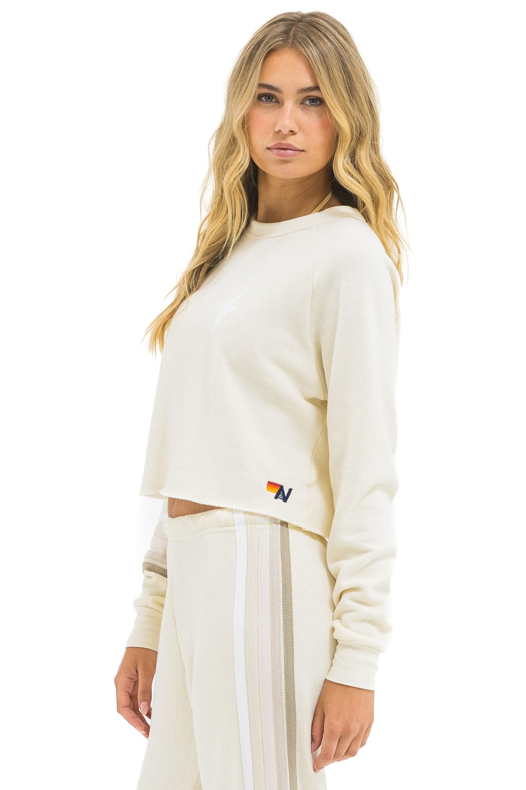 BOLT RUGBY STITCH CROPPED CREW SWEATSHIRT - VINTAGE WHITE // WHITE GREY