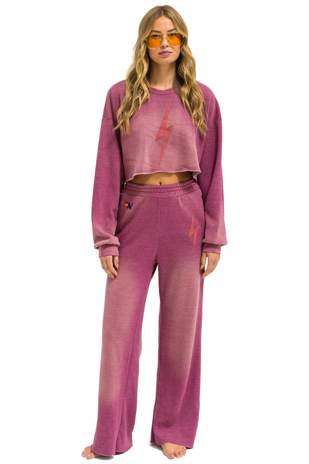 BOLT STITCH CROPPED CREW SWEATSHIRT RELAXED - FADED BERRY