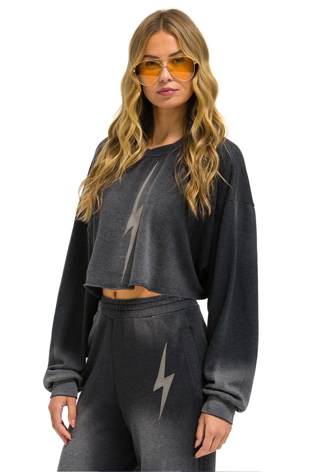 BOLT STITCH CROPPED CREW SWEATSHIRT RELAXED - FADED SMOKE