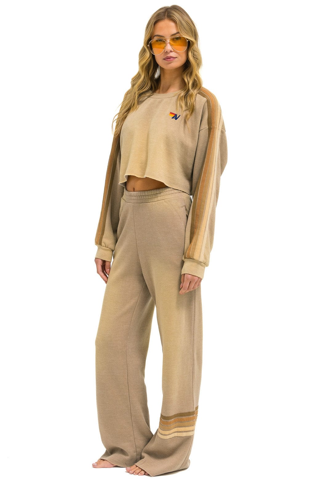CLASSIC STRIPE CROPPED CREW SWEATSHIRT RELAXED - FADED TAN