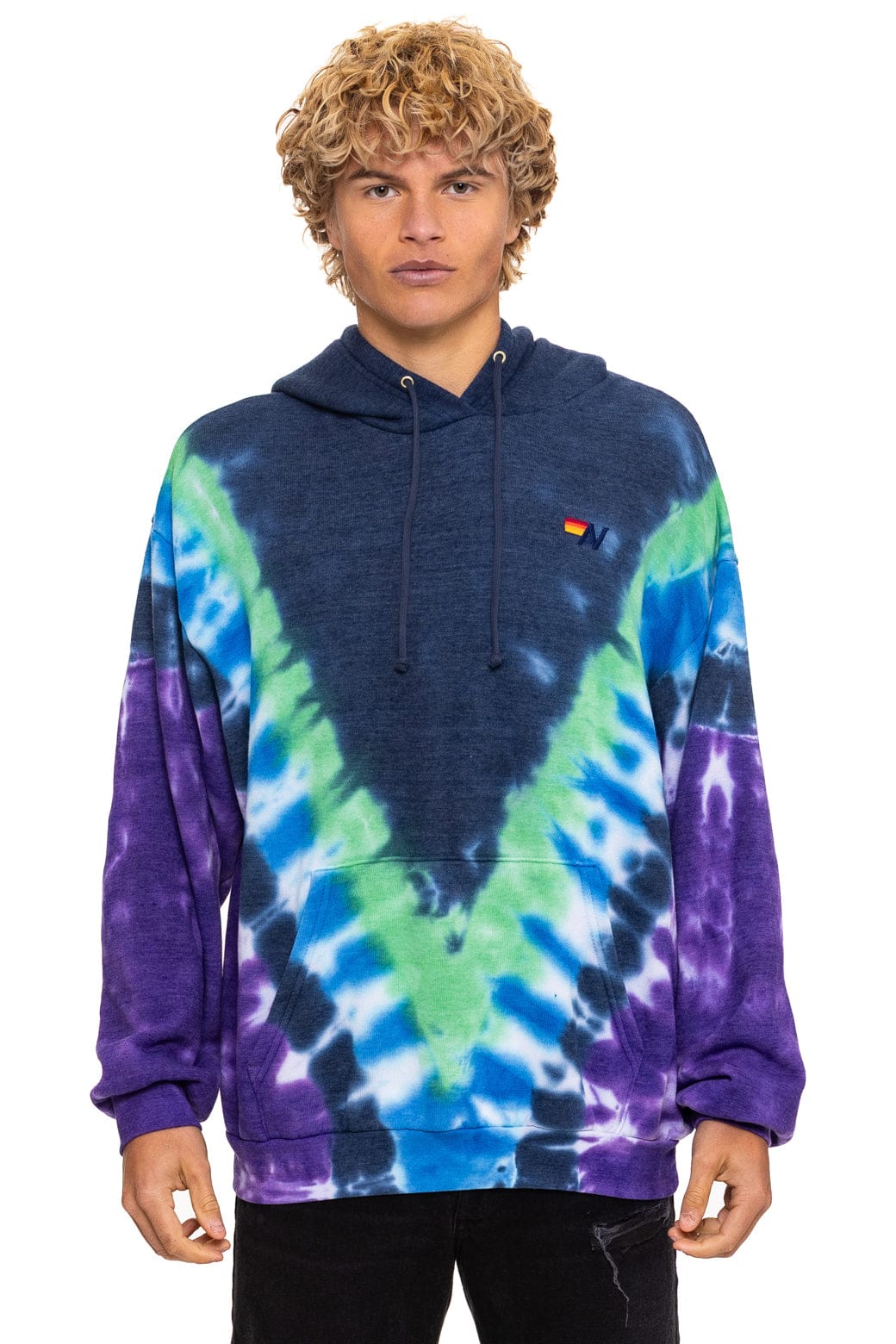HAND DYED V RELAXED PULLOVER HOODIE - TIE DYE MIDNIGHT // PURPLE