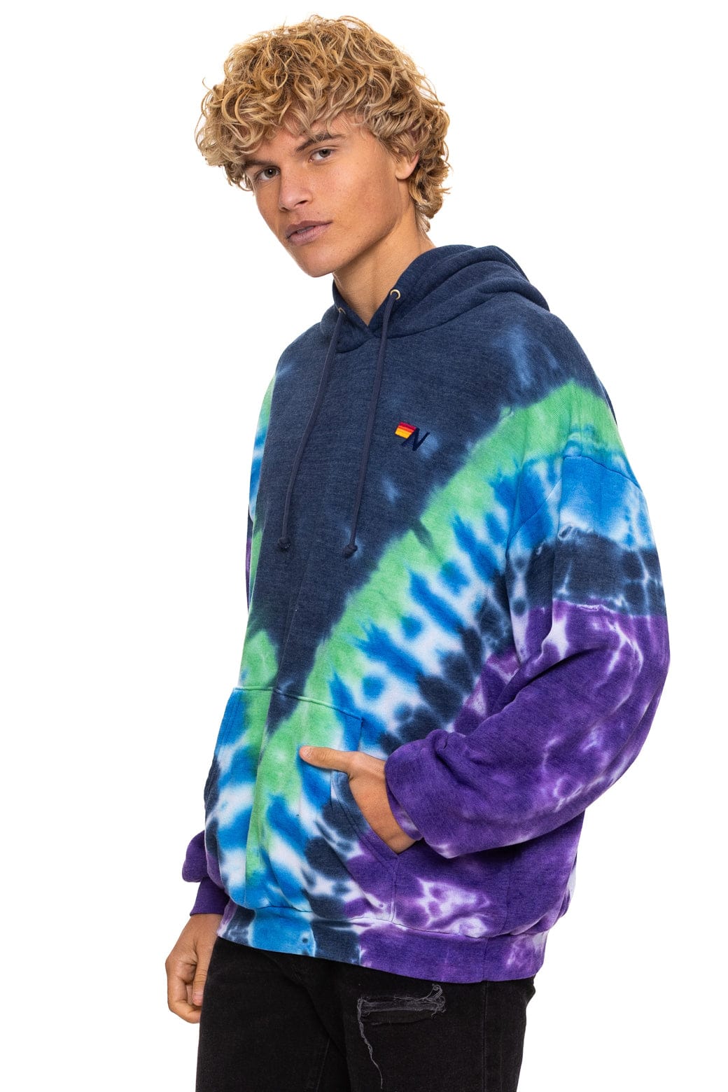 HAND DYED V RELAXED PULLOVER HOODIE - TIE DYE MIDNIGHT // PURPLE