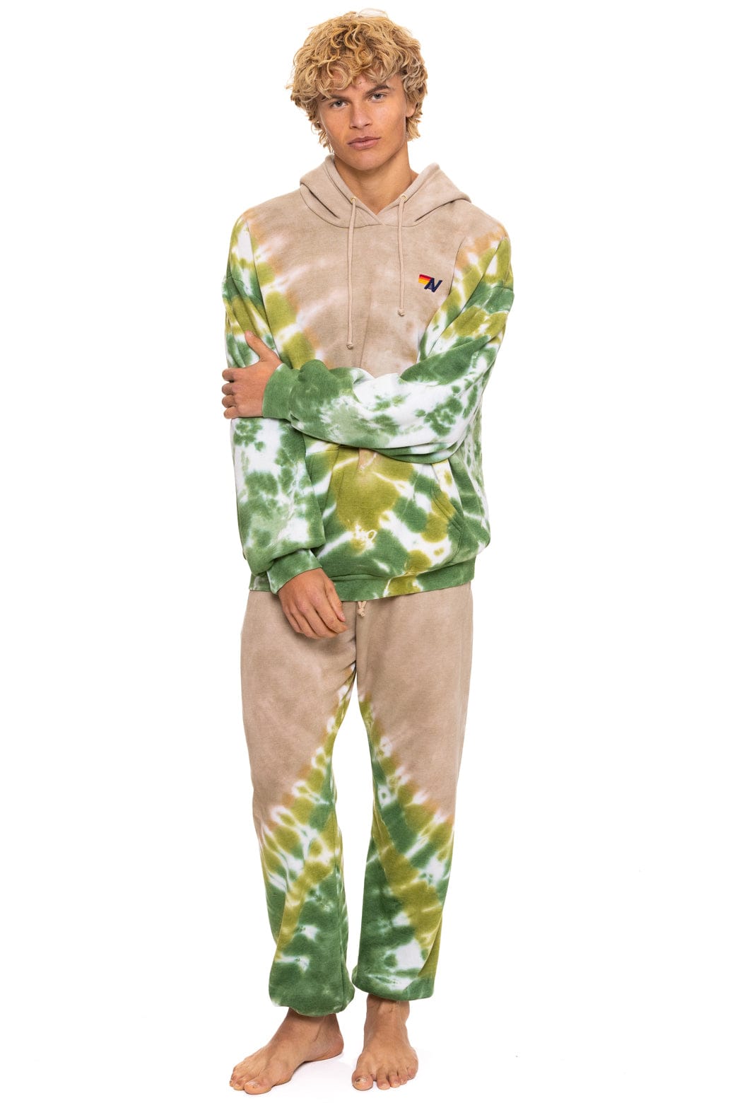 HAND DYED V RELAXED PULLOVER HOODIE - TIE DYE SAND // JUNGLE