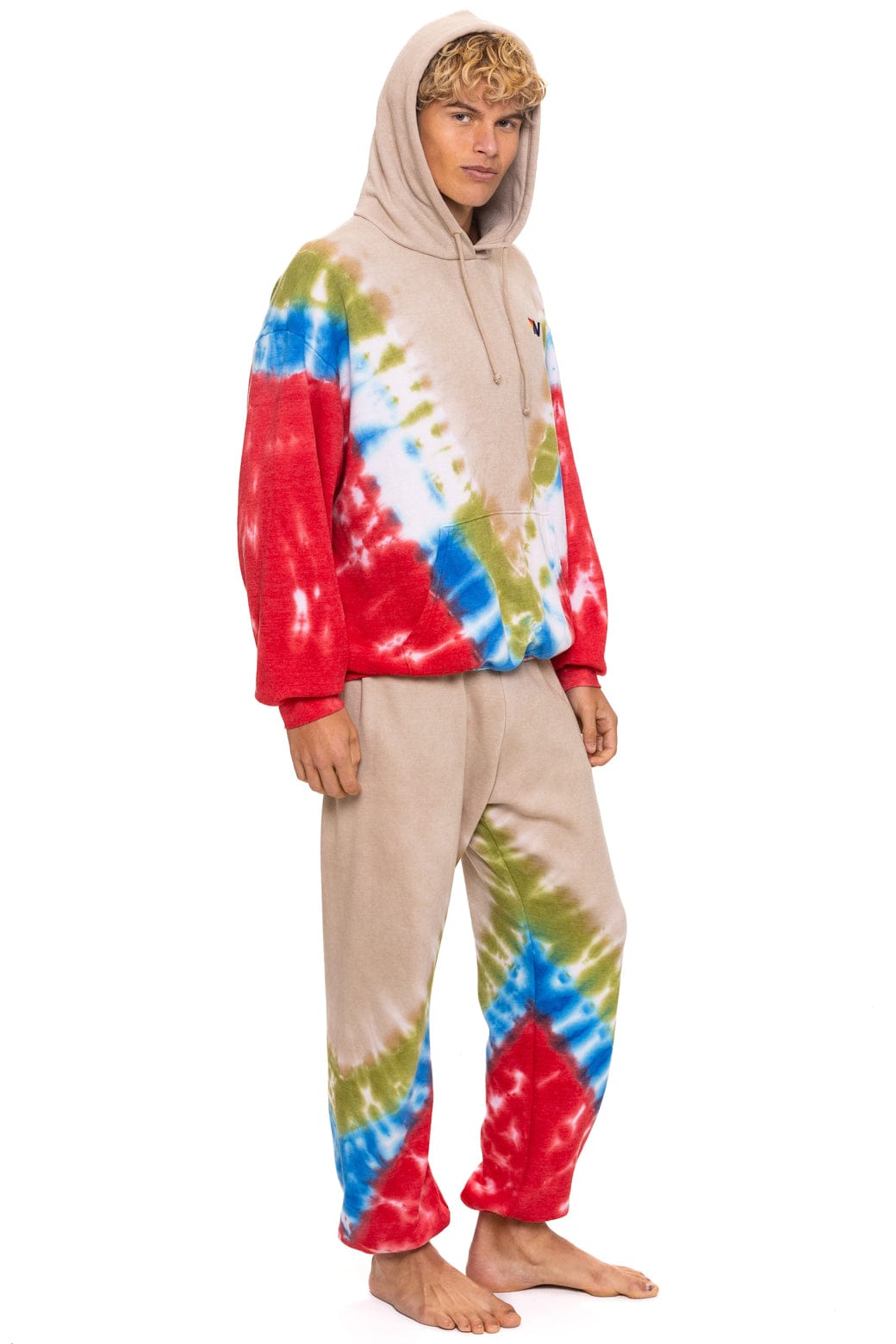 HAND DYED V SWEATPANTS - TIE DYE SAND // BLUE RED
